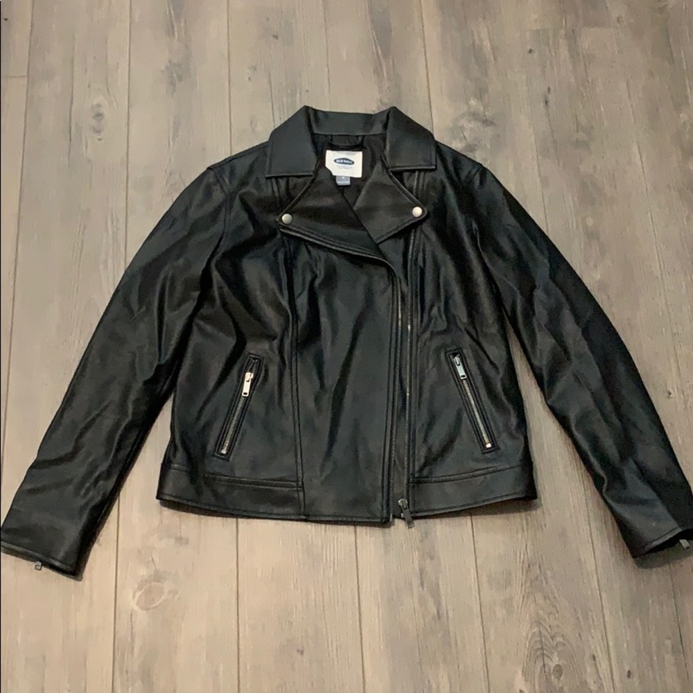 Black Faux Leather Moto Jacket.